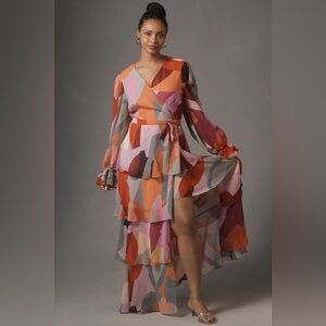 Anthropologie Hutch Long-Sleeve V-Neck Wrap Maxi Dress